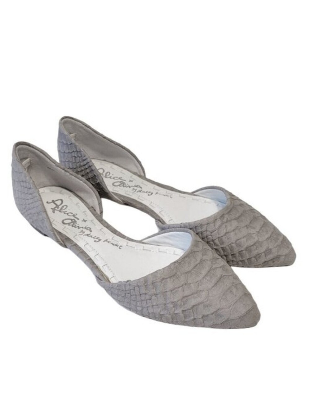 Alice + Olivia Hiliary Reptile Snakeskin Embossed Leather D'Orsay Flats 37